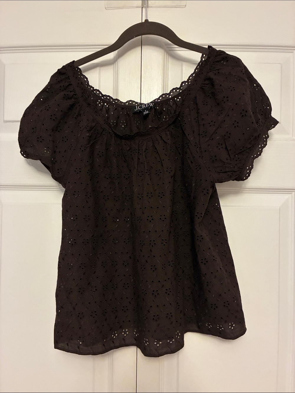 J.Crew Scallop-Trim Eyelet Top Chocolate Berry Size S SP26